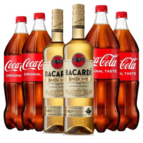 Case of 6 with Bacardi Carta Oro Superior Gold Rum and Coca-Cola Mixer Set